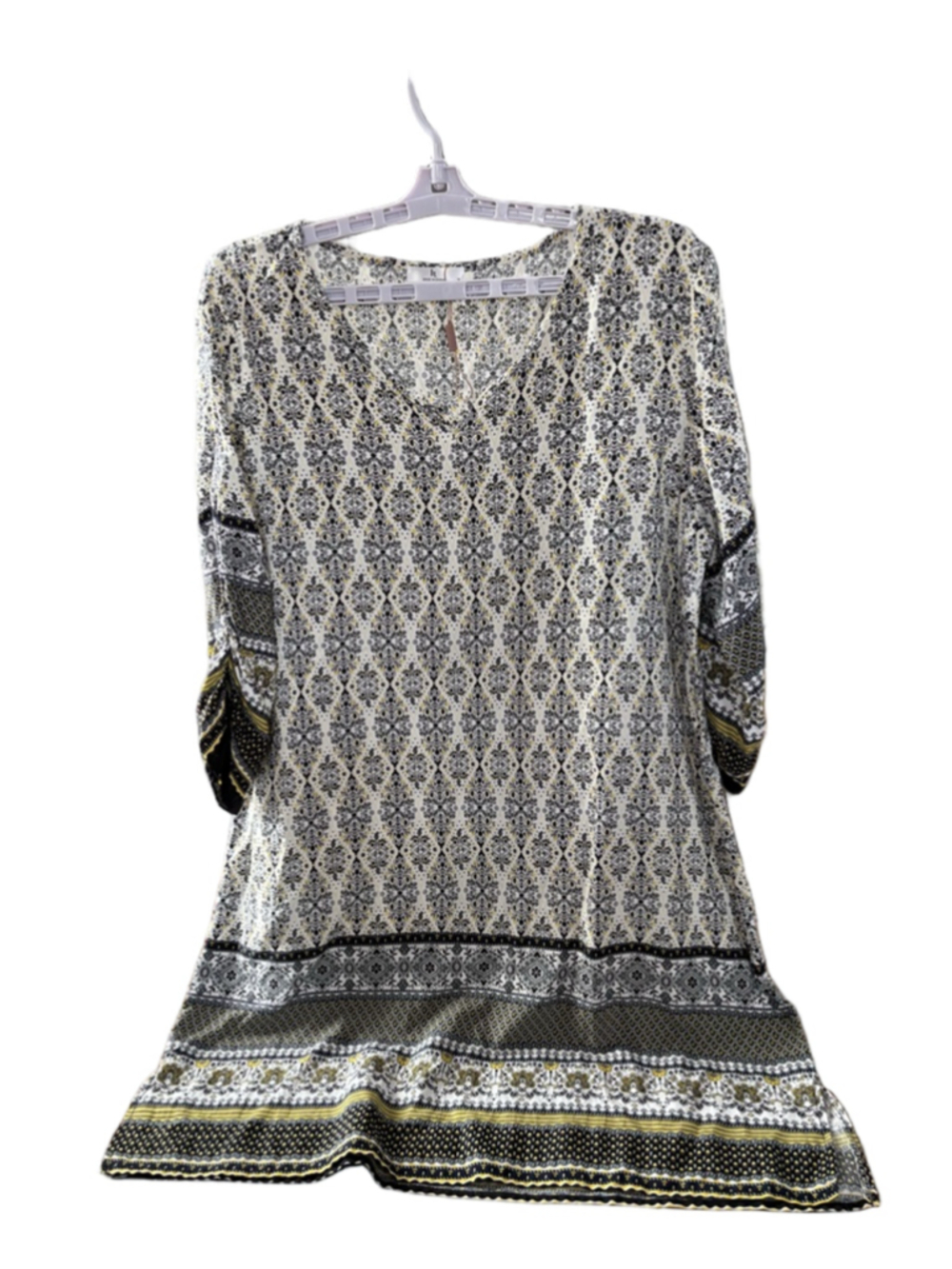 Women's Unbranded Tunic XL White Black Yellow Patterned